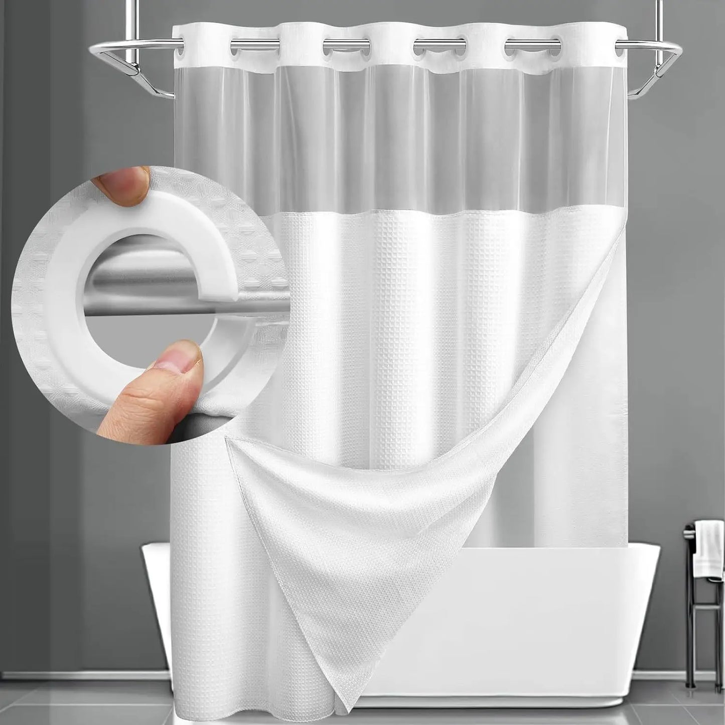 Luxury Hook-Free Waffle Shower Curtain
