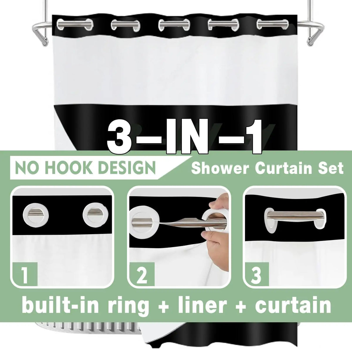 1pc No Hook Shower Curtain with Snap in Fabric Liner Set Less Time White Waffle Shower Curtain for Bathroom 74
