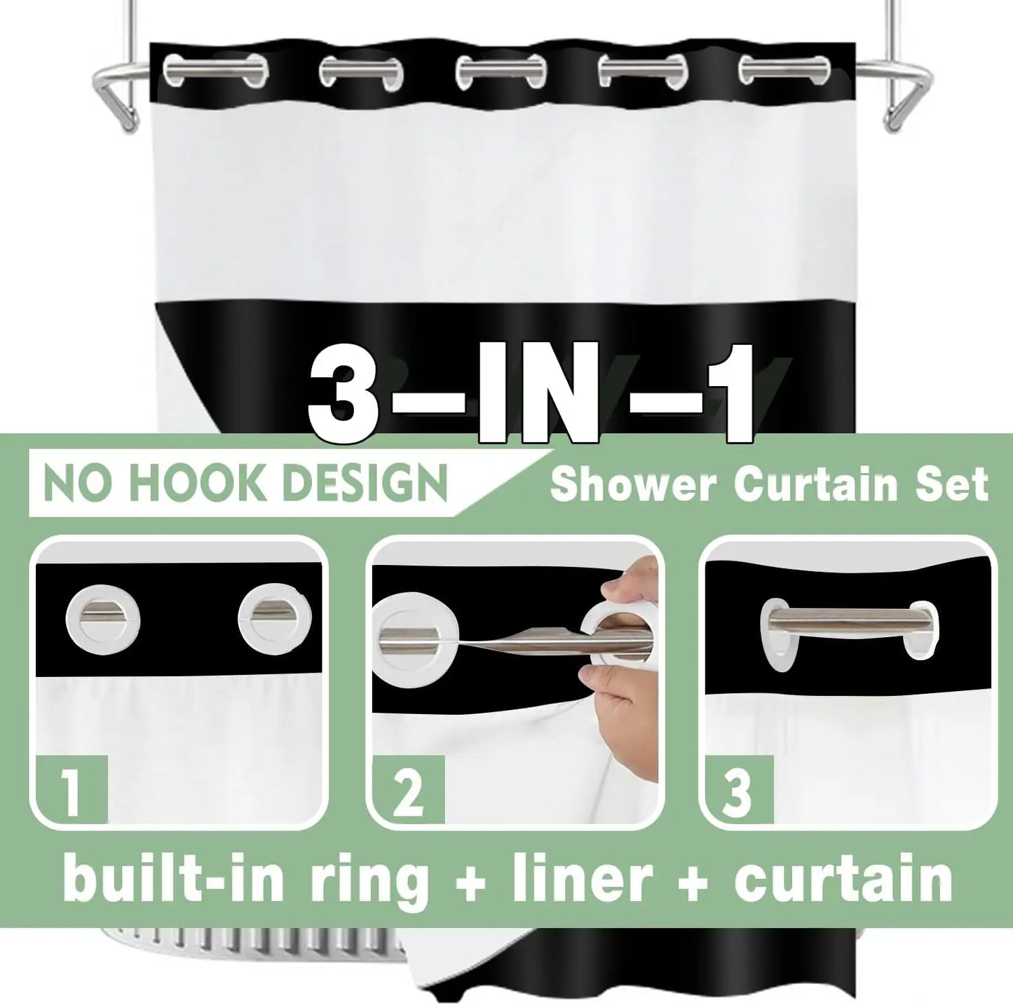 1pc No Hook Shower Curtain with Snap in Fabric Liner Set Less Time White Waffle Shower Curtain for Bathroom 74" L x 71" W