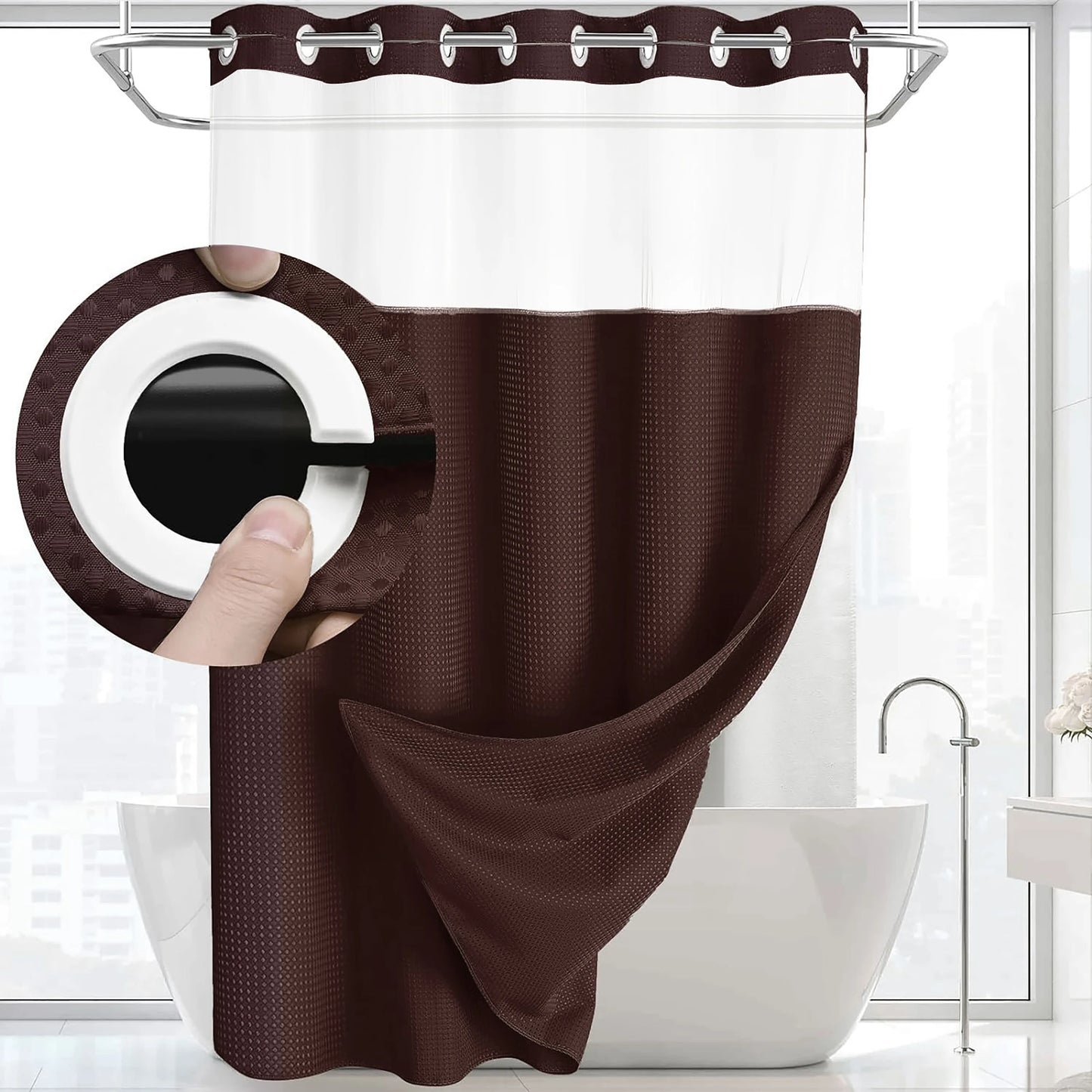 Luxury Hook-Free Waffle Shower Curtain