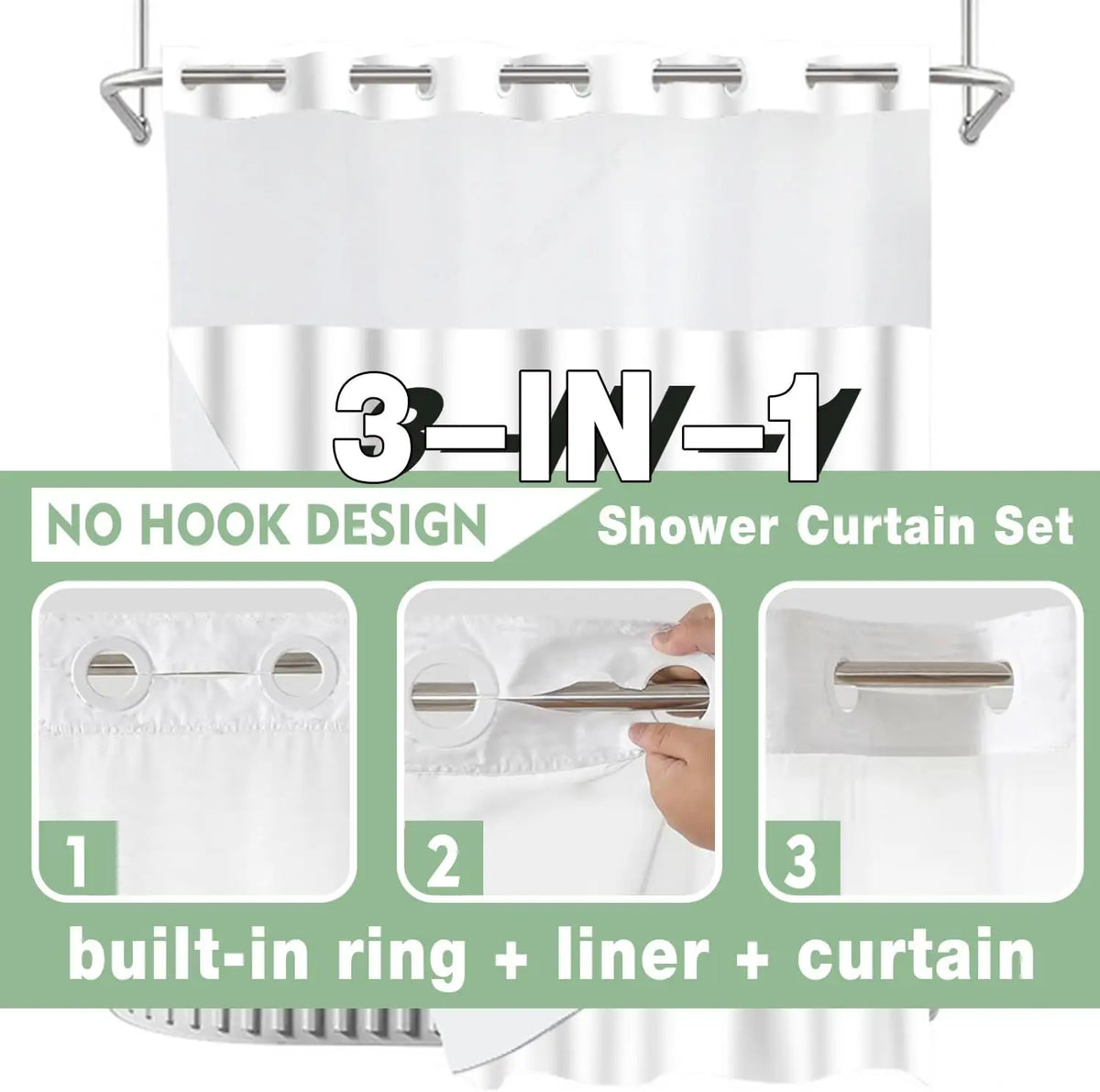 1pc No Hook Shower Curtain with Snap in Fabric Liner Set Less Time White Waffle Shower Curtain for Bathroom 74
