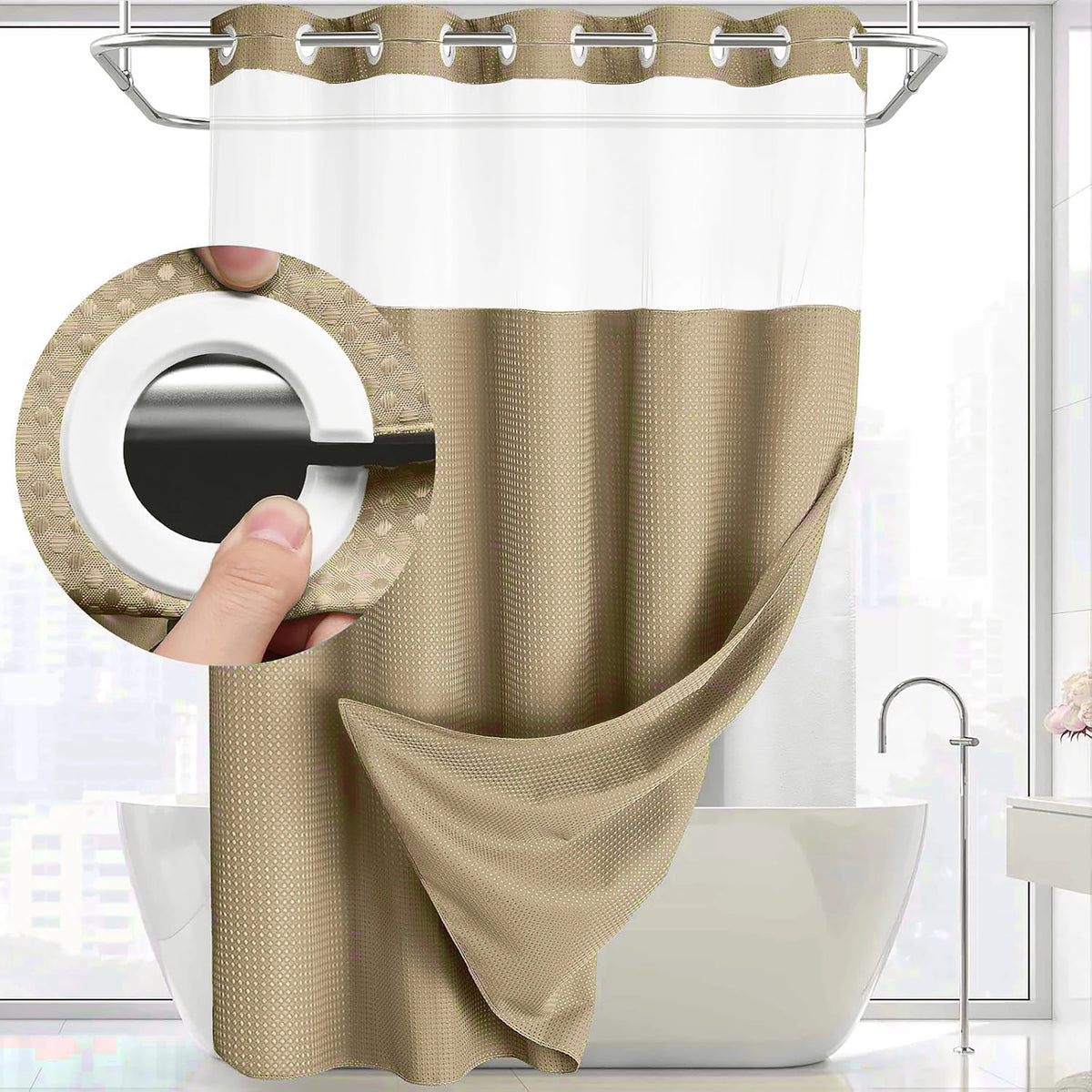 Luxury Hook-Free Waffle Shower Curtain